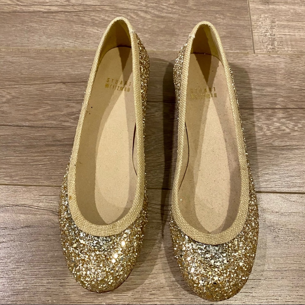 STUART WEITZMAN SZ 5.5 NBW GOLD SPARKLE BALLETFLAT - Picture 1 of 7